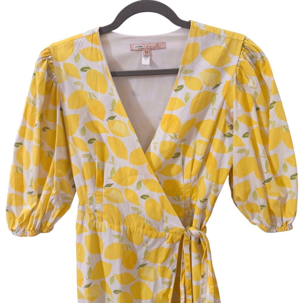 Anthropologie Hutch Tiered Wrap Midi Dress Lemon Yellow Size Medium - Picture 6 of 13
